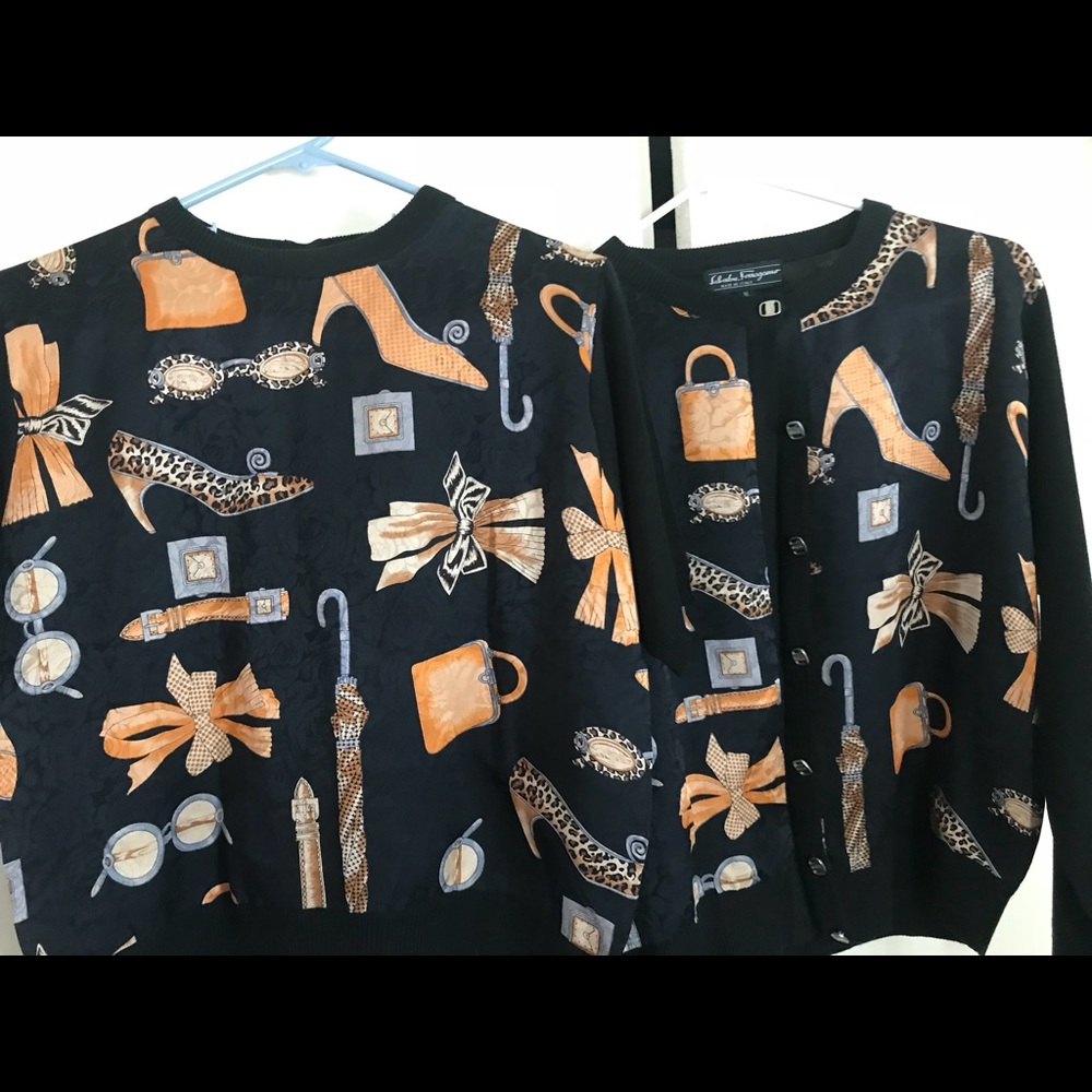 Salvatore Ferragamo blouse/matching cardigan